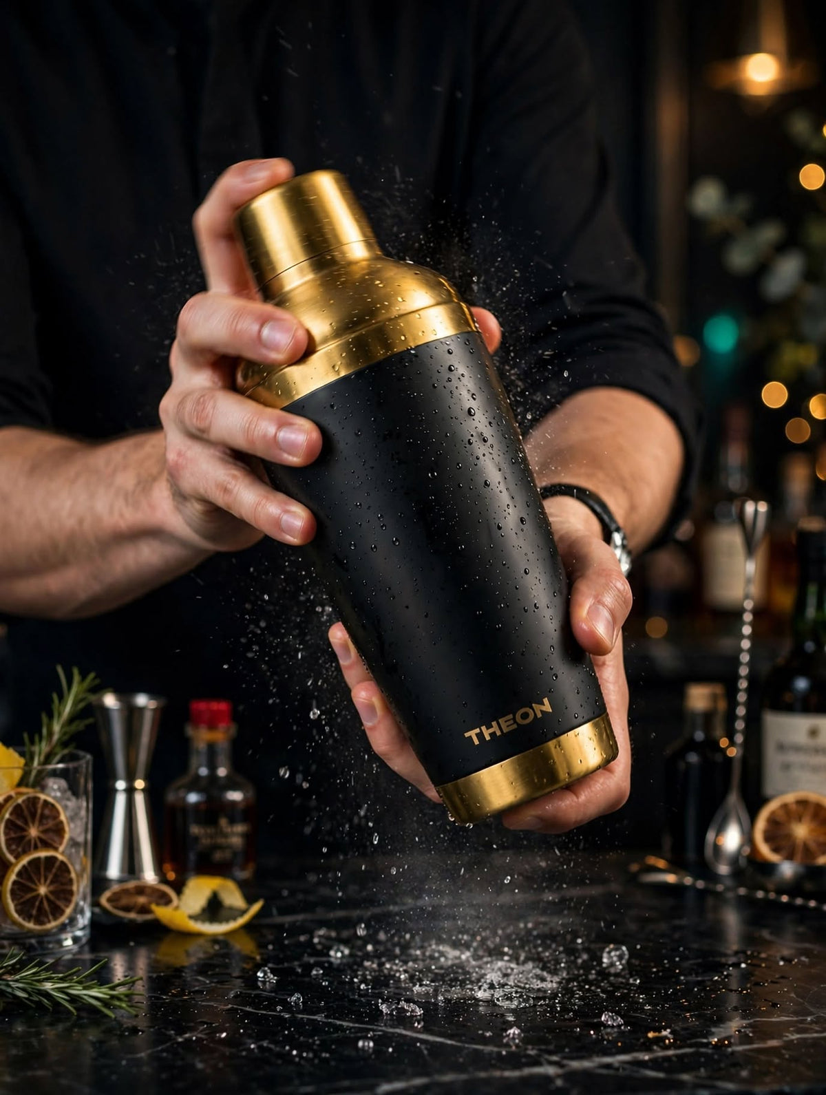 THEON black and gold shaker in use